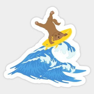 Goldendoodle Dog Surfing on Sea Wave Sticker